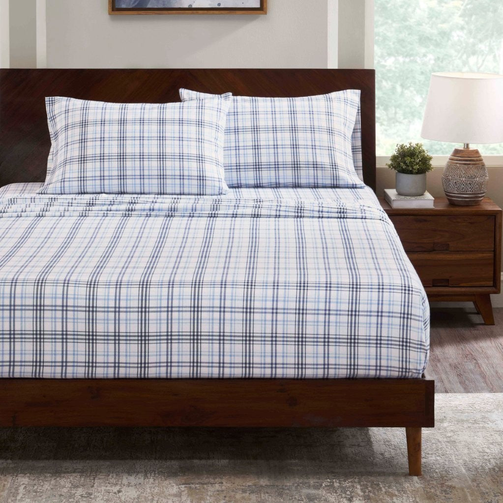 Soft Plaid Flannel Cotton Bed Sheet Set - Classic Farmhouse Style with Deep Pockets - Perfect for Cozy Winter Nights & Rustic Home Decor