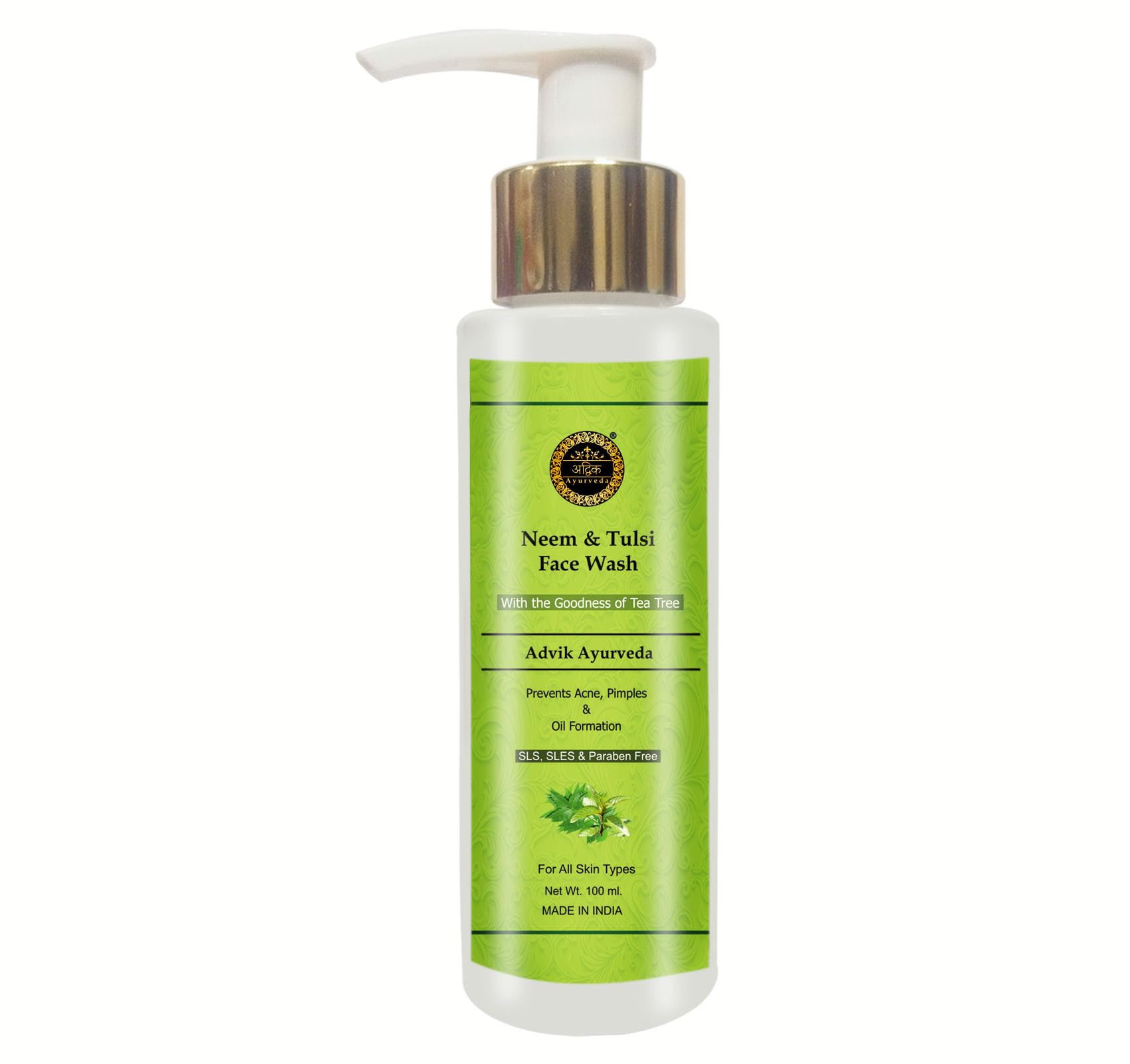 Advik Ayurveda Neem Basil Face Wash with Tea Tree for Acne & Pimples | Anti-Acne Neem Tulsi Cleanser | Natural Face Wash for Men & Women | Perfect for Daily Skincare & Acne-Prone Skin