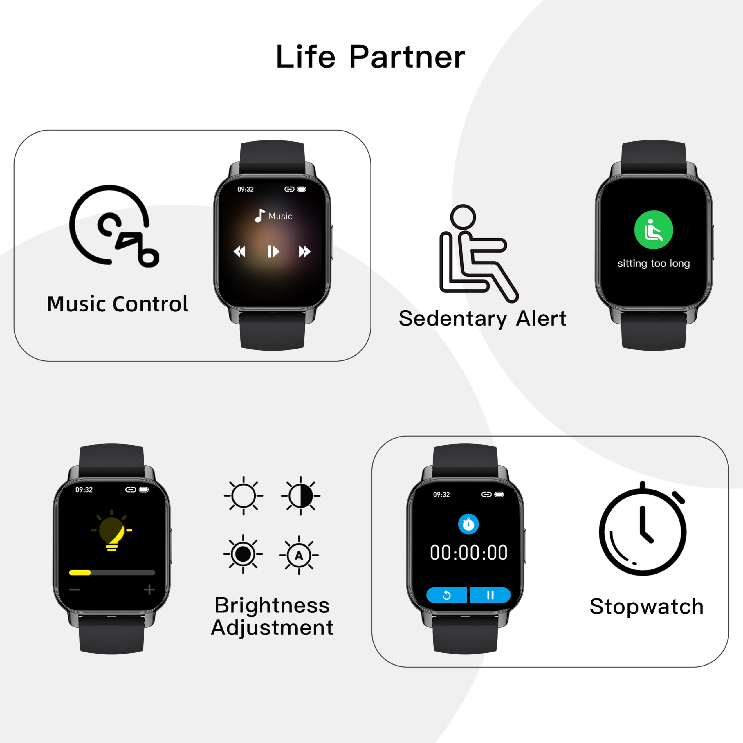 Popglory 1.85 Inch Smart Watch with Call Function, AI Voice Control & Heart Rate Monitor - Fitness Tracker with 2 Straps for Men & Women, Compatible with iOS & Android - Perfect for Workouts, Running & Daily Use