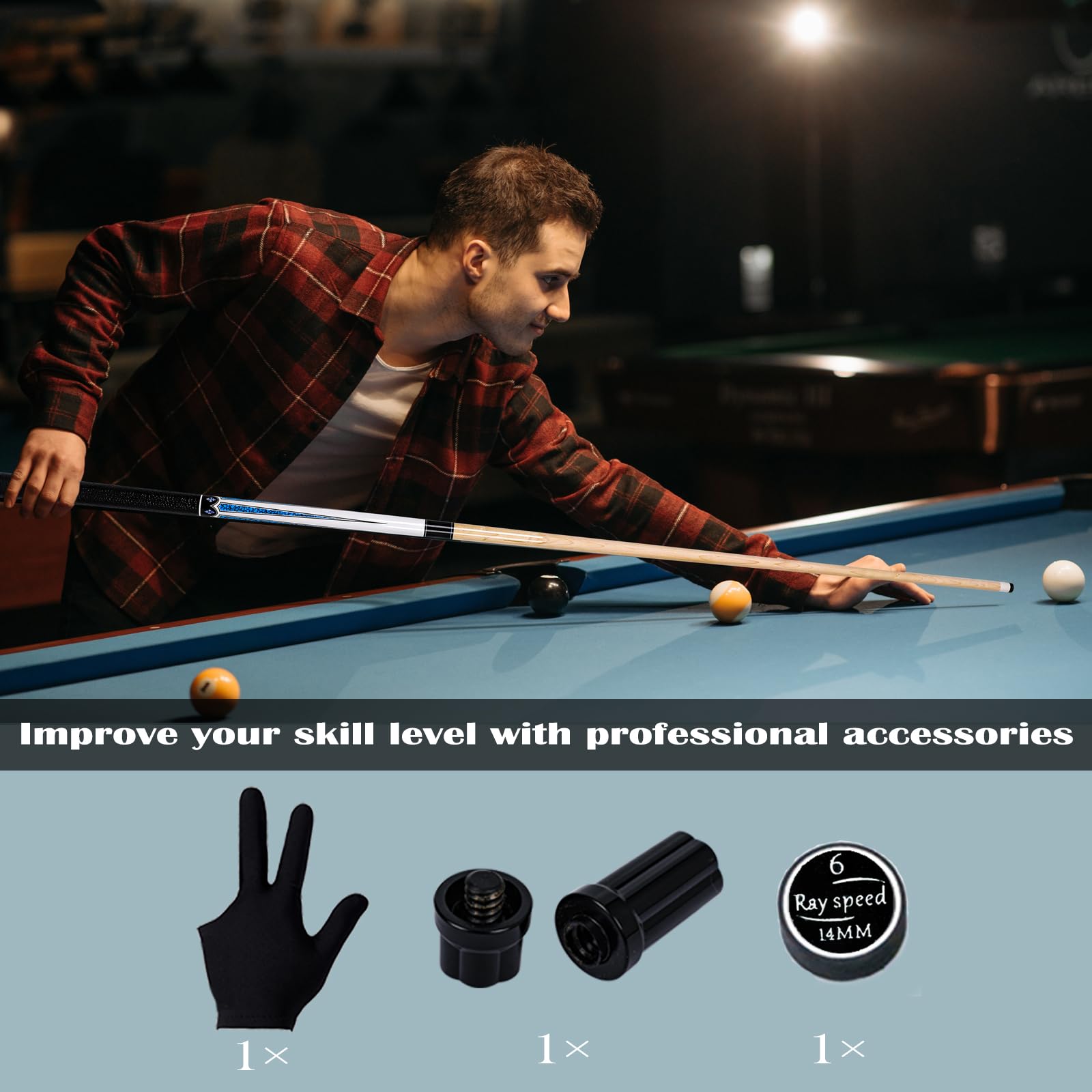 Low Deflection Professional Pool Cue Stick 19-20oz with Hard Case - High Performance Billiard Shaft for Tournament & Home Game Use