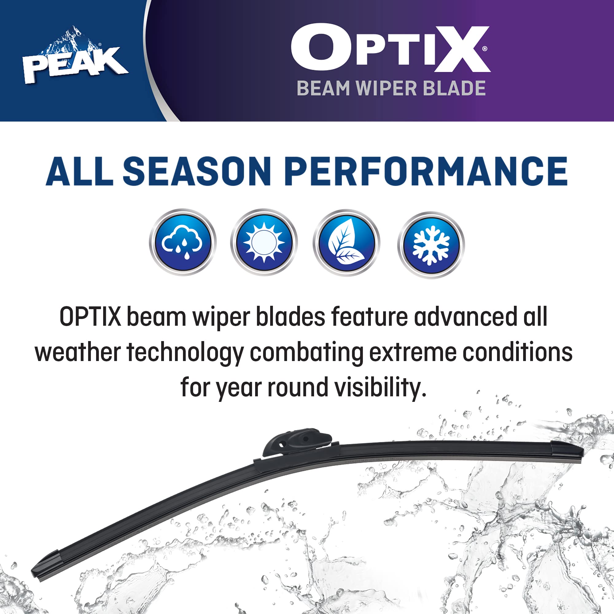 PEAK Optix Beam Wiper Blade - 18 Inch All-Weather Windshield Wiper Replacement for Cars, Trucks & SUVs - Durable Rubber & Aerodynamic Design - Perfect for Rain, Snow & Extreme Weather Conditions (Pack of 1)