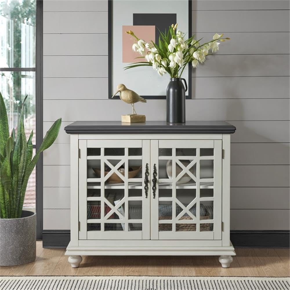 Martin Svensson Home Elegant Small Spaces TV Stand - White with Gray Top - Perfect for Apartments, Dorms & Compact Living Rooms