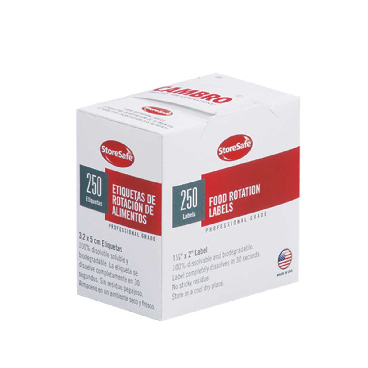 Cambro 1252SLB250 Dissolvable Label Rolls - 250 Labels per Box for Food Service, Kitchen & Commercial Use - Perfect for Dishwashers, Storage & Organization