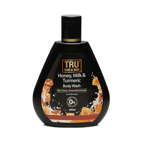 TRU HAIR & SKIN Honey, Milk & Turmeric Body Wash - Deep Moisturizing & Glowing Skin Care - 6.76 fl oz (200ml) - Natural Hydration for Dry Skin - Perfect for Daily Shower & Spa Day