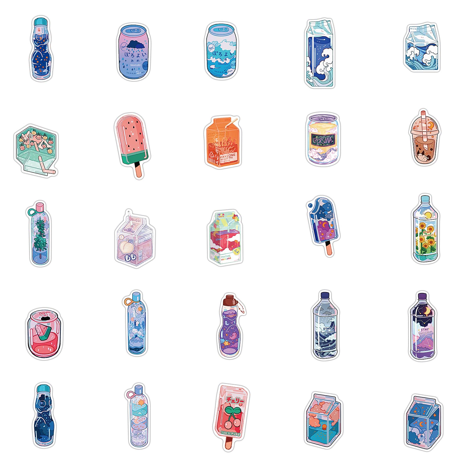 50Pcs Cute Cartoon Waterproof Vinyl Stickers - Aesthetic VSCO Decals for Water Bottles, Hydro Flasks, Laptops, Phones, Skateboards | Perfect for DIY Decoration, School Supplies, Travel Accessories & Gift Giving