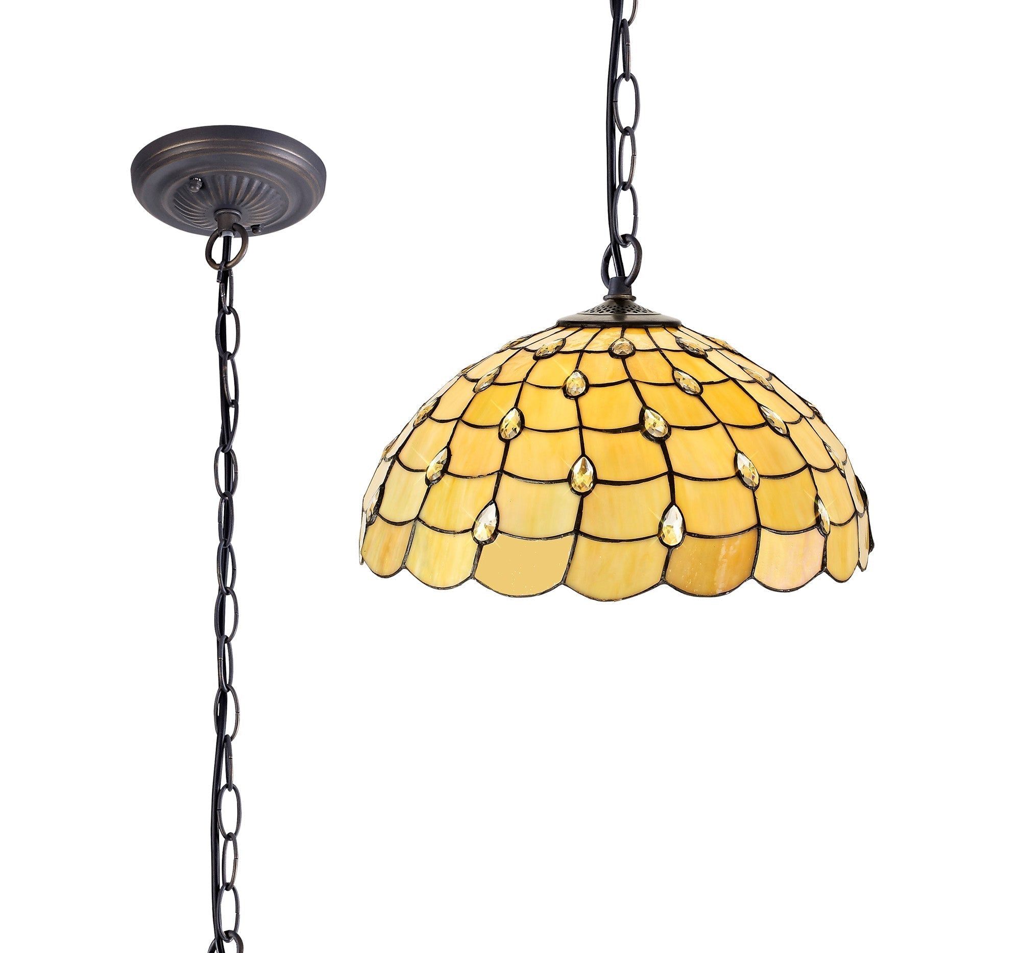 Aero 1 Light Downlighter Pendant with E27 Socket & 30/40/50cm Tiffany Shade - Beige, Clear Crystal, or Aged Antique Brass Finish | Perfect for Dining Room, Bedroom, or Living Room Lighting