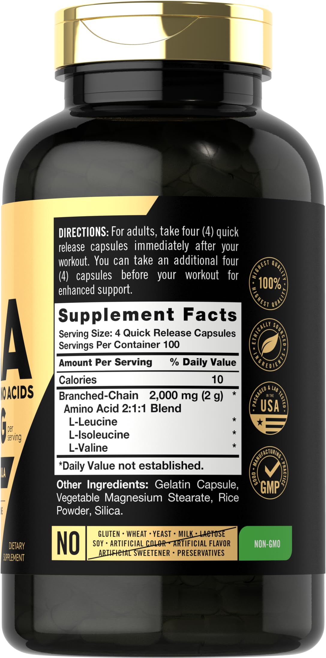 Carlyle BCAA Amino Acids 2000mg Capsules | 400 Count | Non-GMO, Gluten Free Branched Chain Amino Acid Supplement for Muscle Recovery & Workout Performance | Pre & Post Workout, Bodybuilding, Fitness
