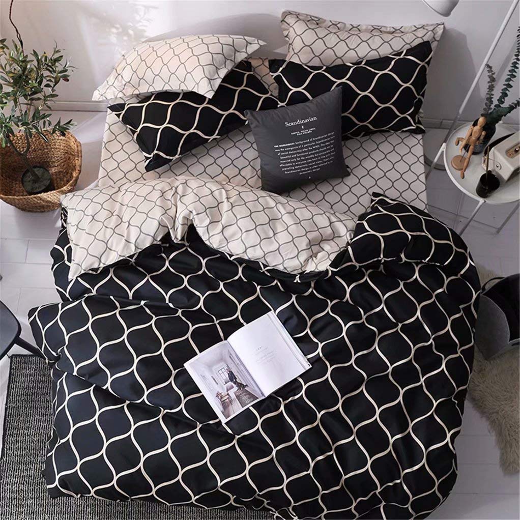Luxury Printed Comforter Set - 3 Piece Twin Size Bedding Set with Soft Brushed Microfiber - Black Modern Design for Bedroom Decor & Cozy Sleep