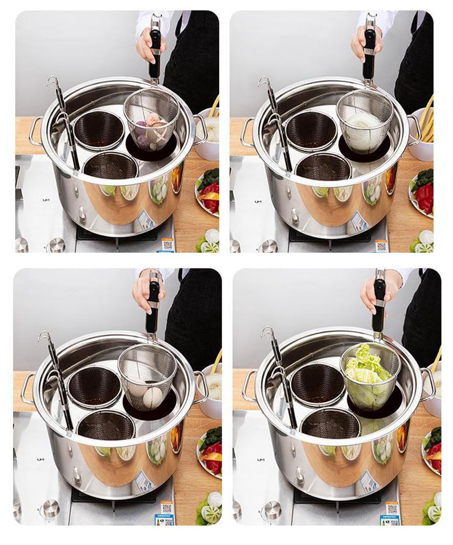 Stainless Steel Pasta Cooker with Strainer Insert Set - 3 Hole Pasta Basket, Multipot Cooking Tool with Lid - Perfect for Boiling Pasta, Vegetables & Seafood in Stock Pots - Ideal for Home Kitchens & Restaurant Cooking