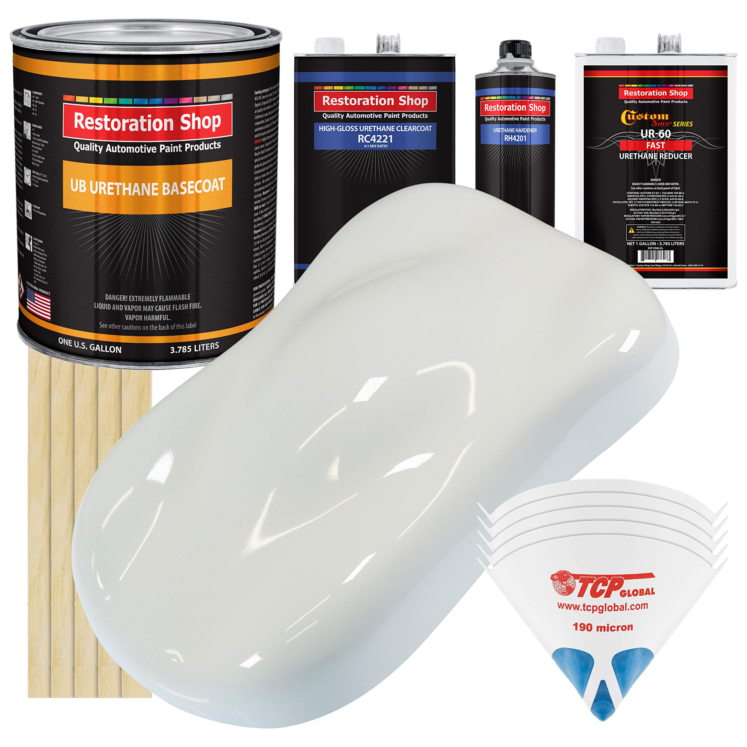 Restoration Shop - Pure White Urethane Basecoat with Clearcoat Auto Paint Kit - Professional High Gloss Automotive Refinish Coating for Cars & Trucks - Fast Drying Gallon Paint System for DIY & Professional Auto Body Repair