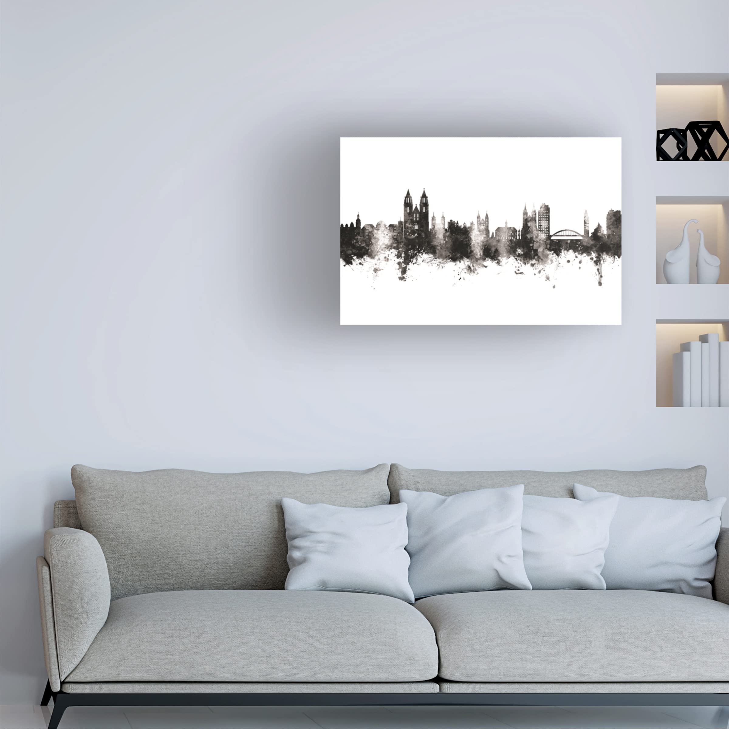 Michael Tompsett 'Magdeburg Germany Skyline BW' Canvas Wall Art Print - Black & White Cityscape Home Decor for Living Room, Office & Bedroom