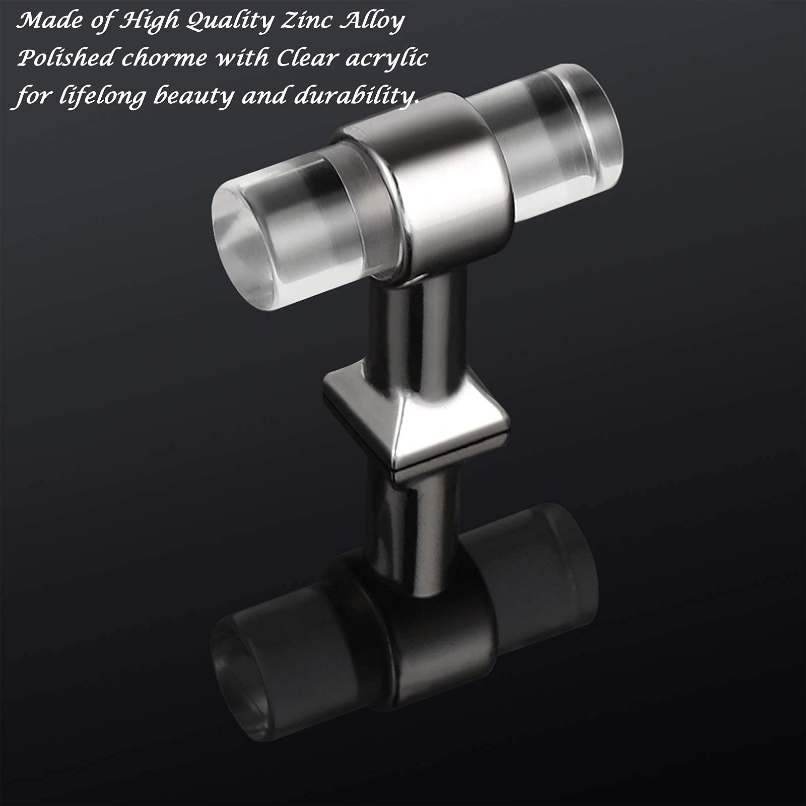 1 Pack Clear Acrylic Cabinet Handle - Single Hole Door Knob, Polished Chrome Zinc Alloy Drawer Pull Handle for Kitchen Cabinets & Furniture - Perfect for Modern Home, Office, and DIY Projects