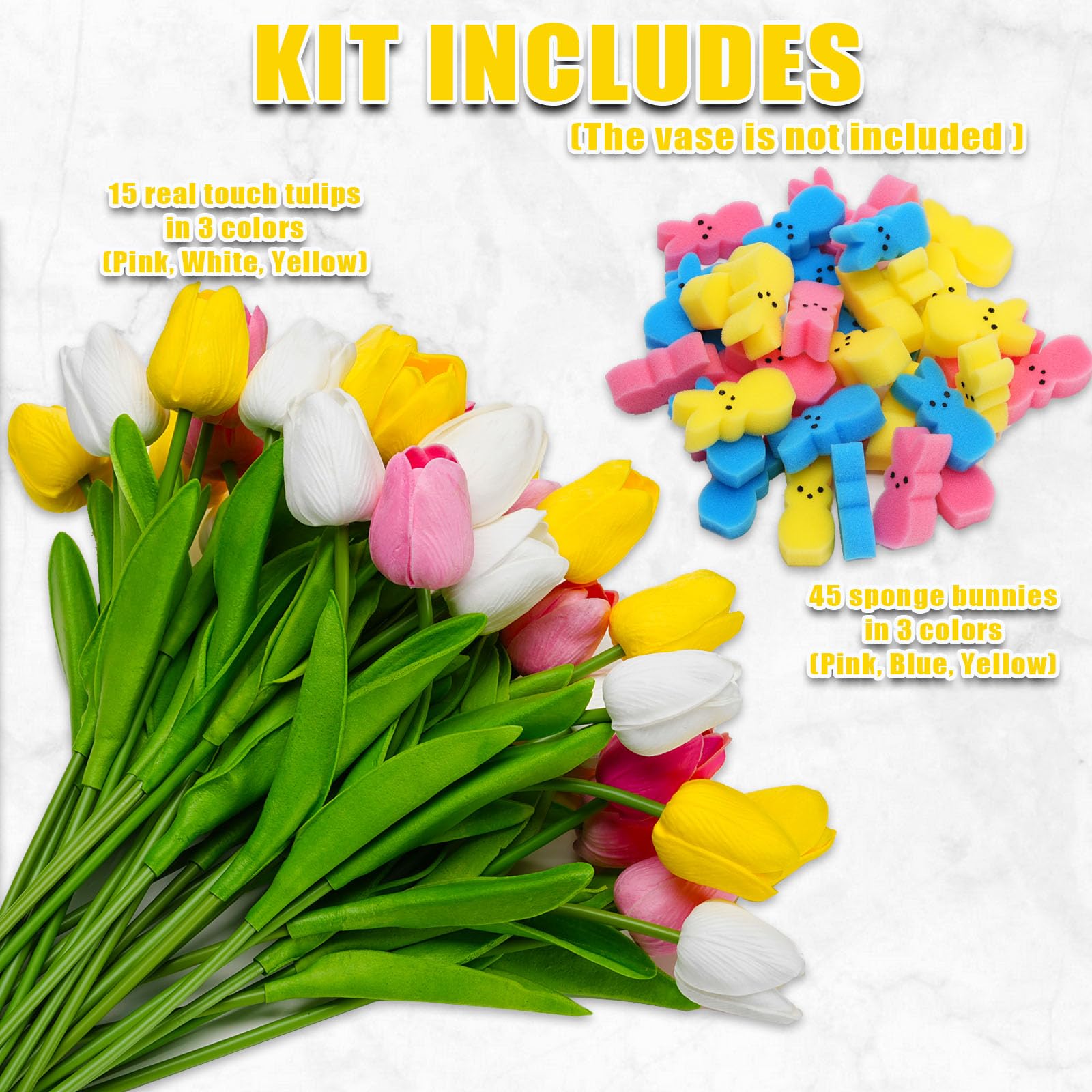 Easter Bunny Table Decorations Set - Artificial Tulips with Bunnies Vase Filler, Spring Rabbit Centerpiece for Home & Party Decor (Vase Not Included) - Perfect for Easter Celebrations, Spring Weddings & Holiday Table Settings