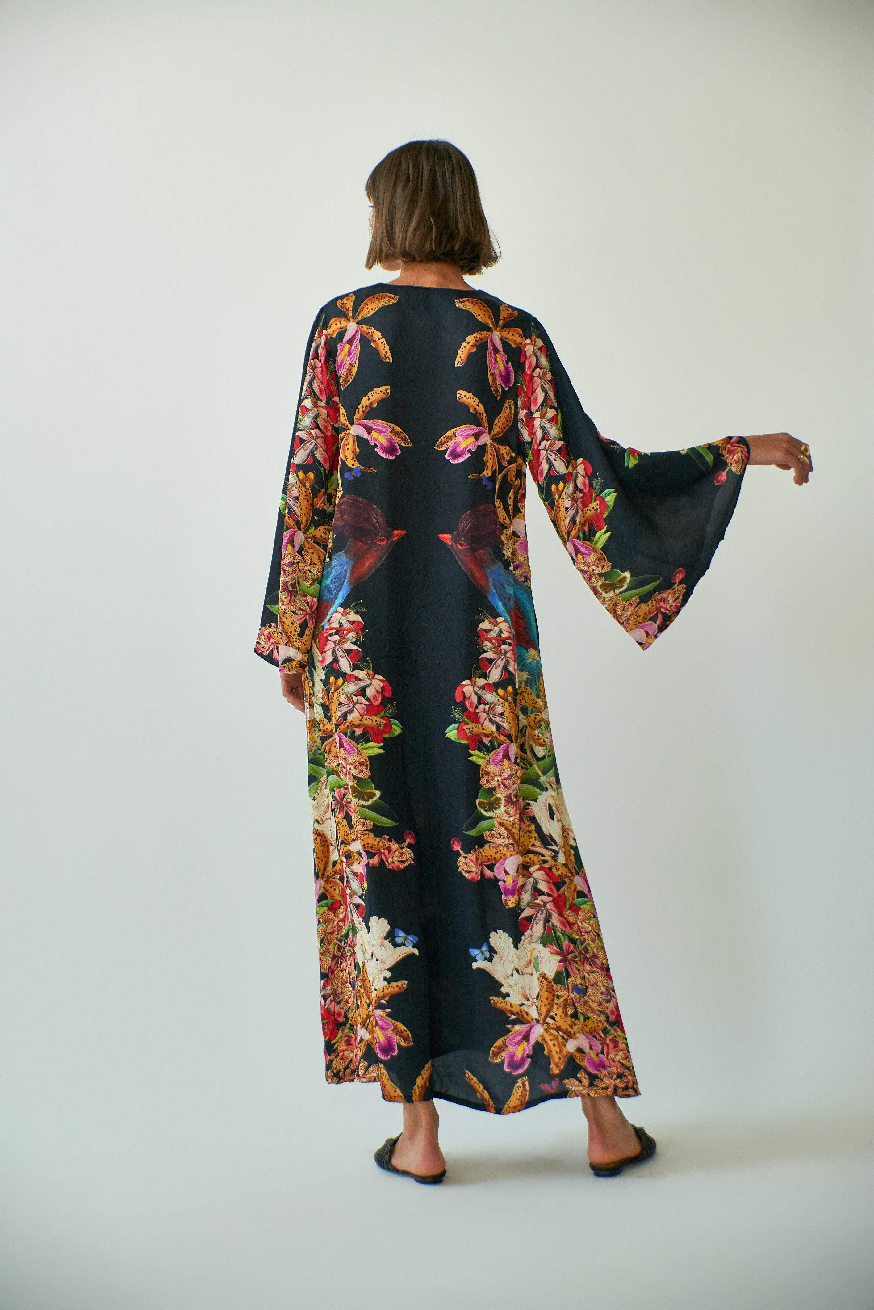 Lena Women's Bohemian Kaftan Dress - Flowy Long Sleeve Beach Cover Up for Summer Vacation, Pool Party & Resort Wear
