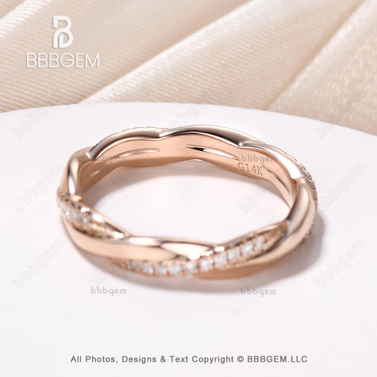 Solid Rose Gold Twist Diamond Wedding Band - Stackable Matching Ring for Women, Engagement, Anniversary & Bridal Jewelry - Perfect for Everyday Wear & Special Occasions