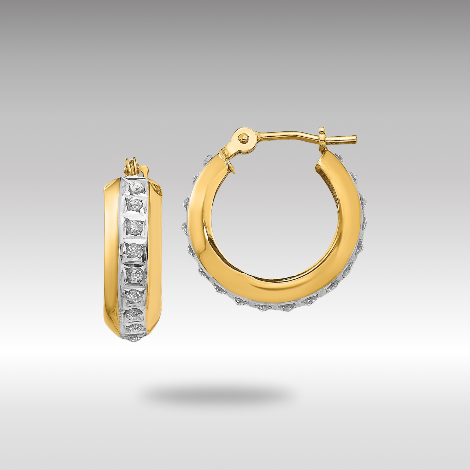 Gold Diamond Round Huggy Hinged Hoop Earrings DF133 - Elegant Jewelry for Women, Perfect for Parties, Weddings & Daily Wear