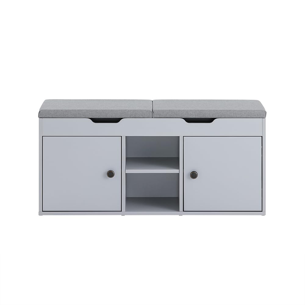 Haotian Storage Bench with Adjustable Shelf & Removable Cushion - Modern Shoe Cabinet for Bedroom, Entryway & Hallway | Grey Ottoman Bench for Organizing Shoes & Home Decor (FSR96-DG)