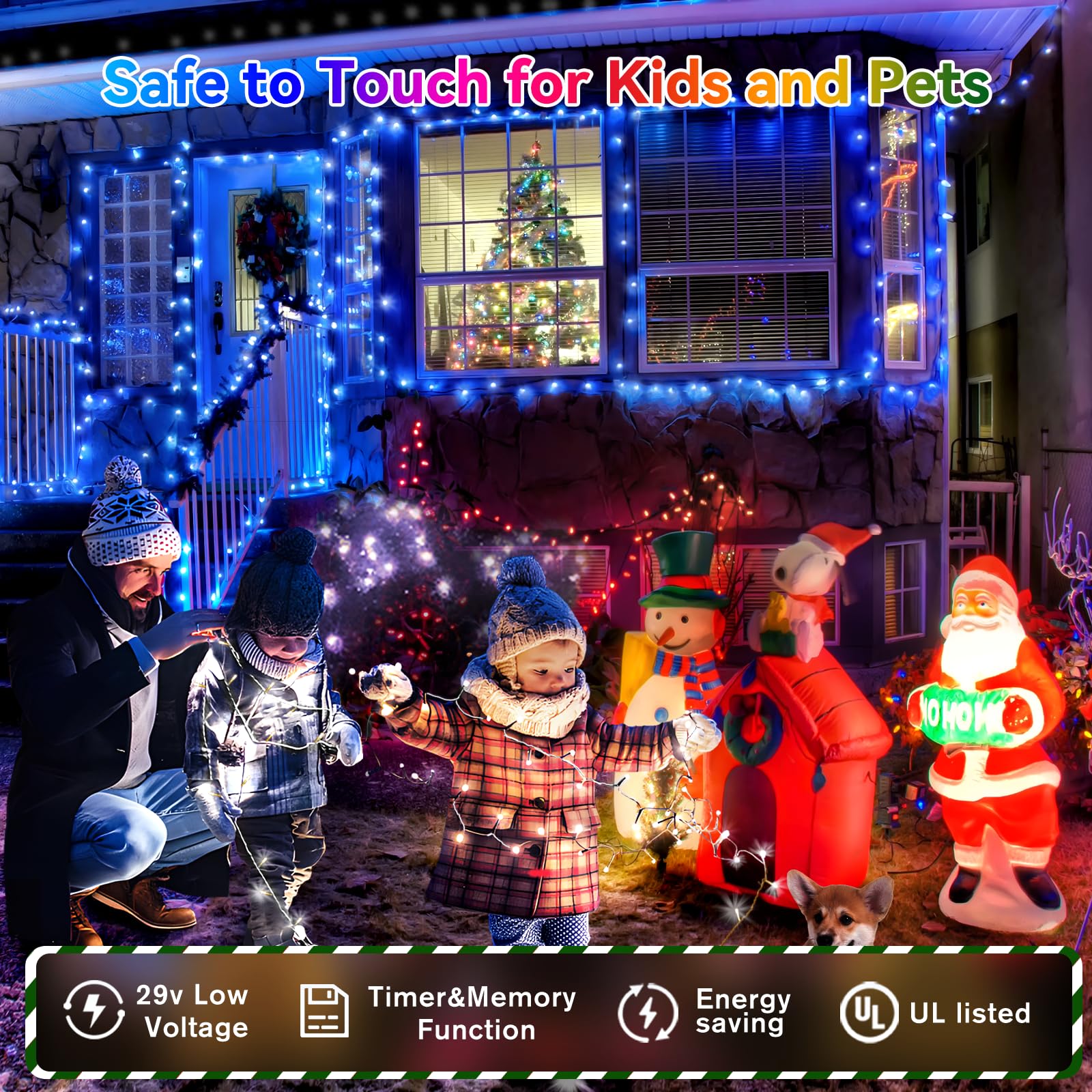 Heceltt 115FT 350LED Christmas Lights Outdoor Waterproof - 8 Lighting Modes with Timer Memory Function - Plug in Holiday String Lights for Xmas Tree, Wedding, Party, Garden, and Home Decoration
