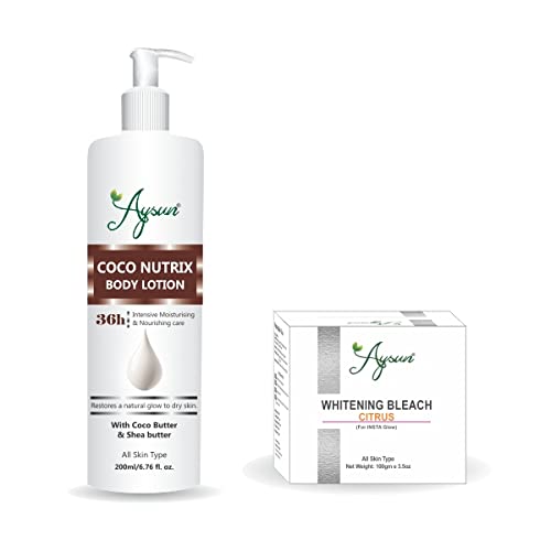 Aysun Coco Nutrix Moisturizing Body Lotion & Skin Brightening Cream with Citrus Extract - 2 Piece Combo Pack for Dry Skin Care & Even Tone