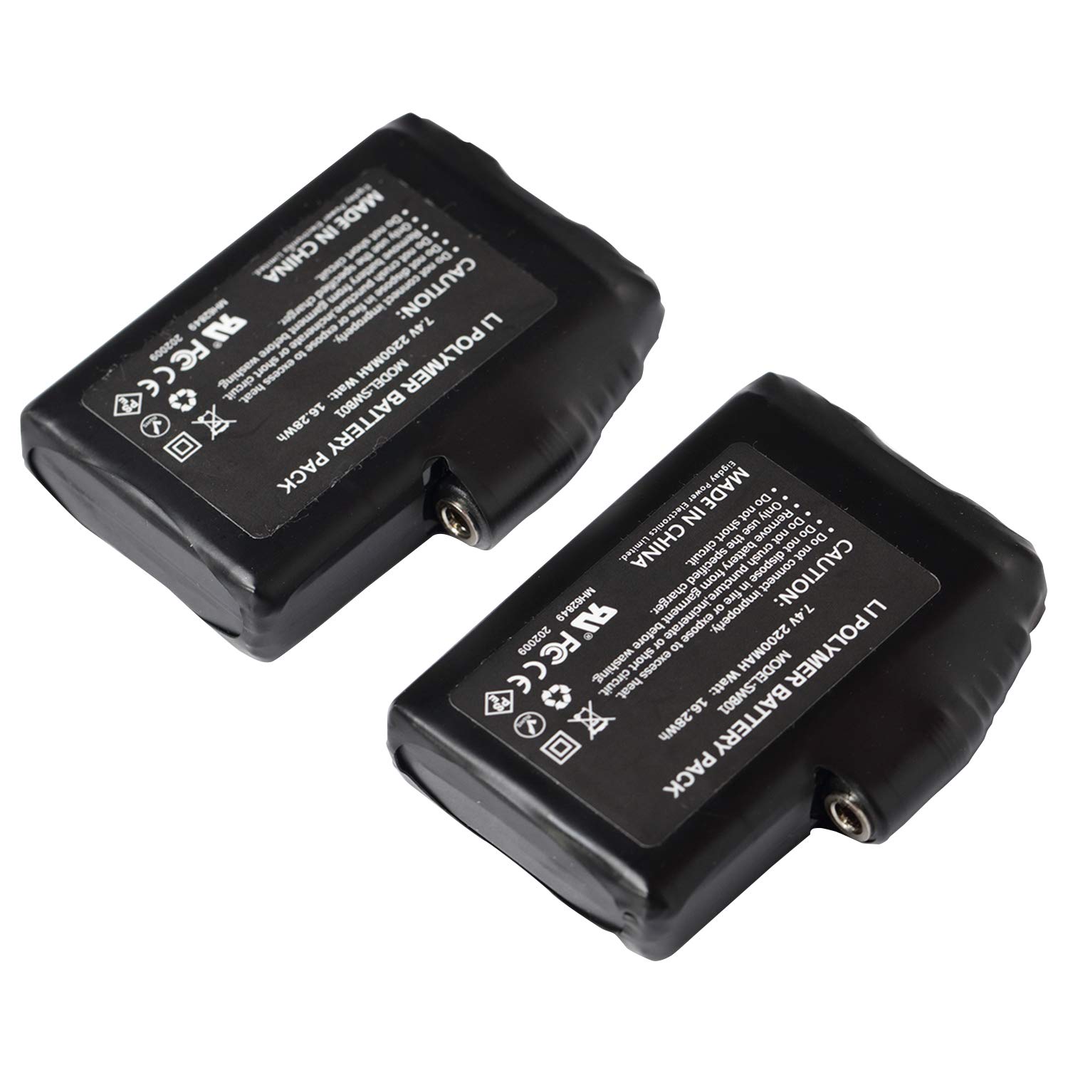 Rechargeable 7.4V 2200mAh LiPo Battery Pack for Heated Gloves, Socks & Jackets - 2 Pack - Keep Warm in Winter Outdoor Activities