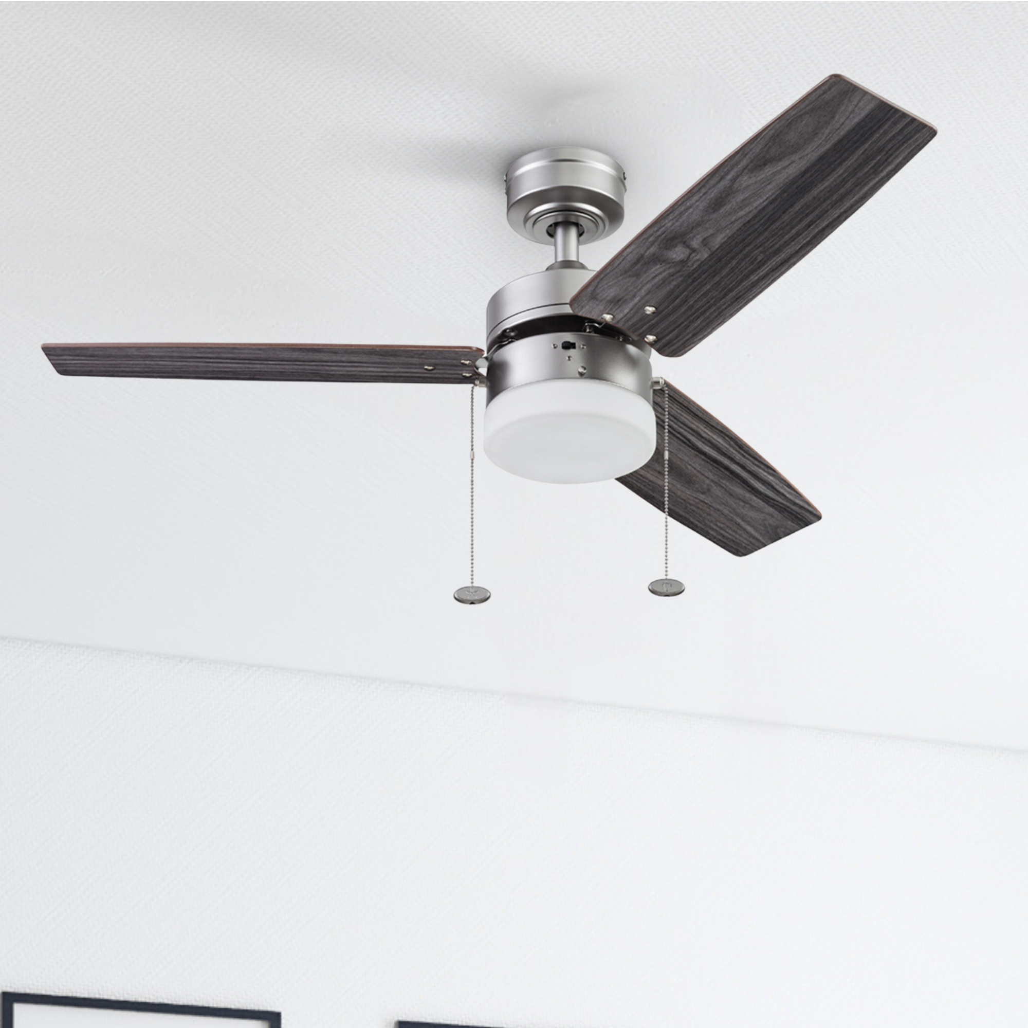 42 Inch Reston Pewter Ceiling Fan with Pull Chain - Modern Indoor Cooling Fan for Living Room, Bedroom, and Office