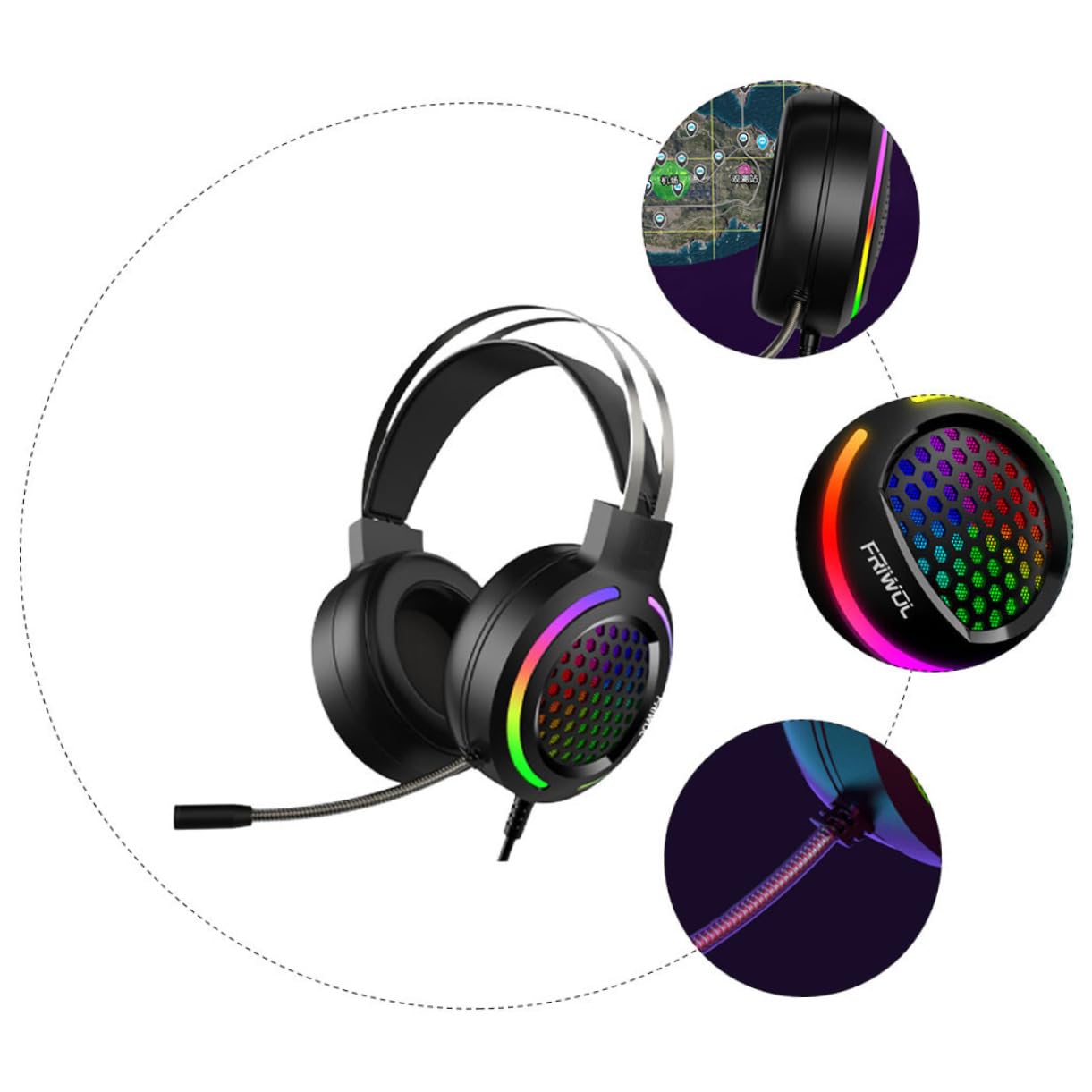 Gadpiparty Gaming Headset with LED Lights - 1PC Wired Over-Ear Headphones for PC, Laptop, Phone - Shine & Eat Design for Immersive Gaming & Music Experience