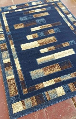 Modern Geometric Area Rug - Navy Blue Contemporary Design - 7'9
