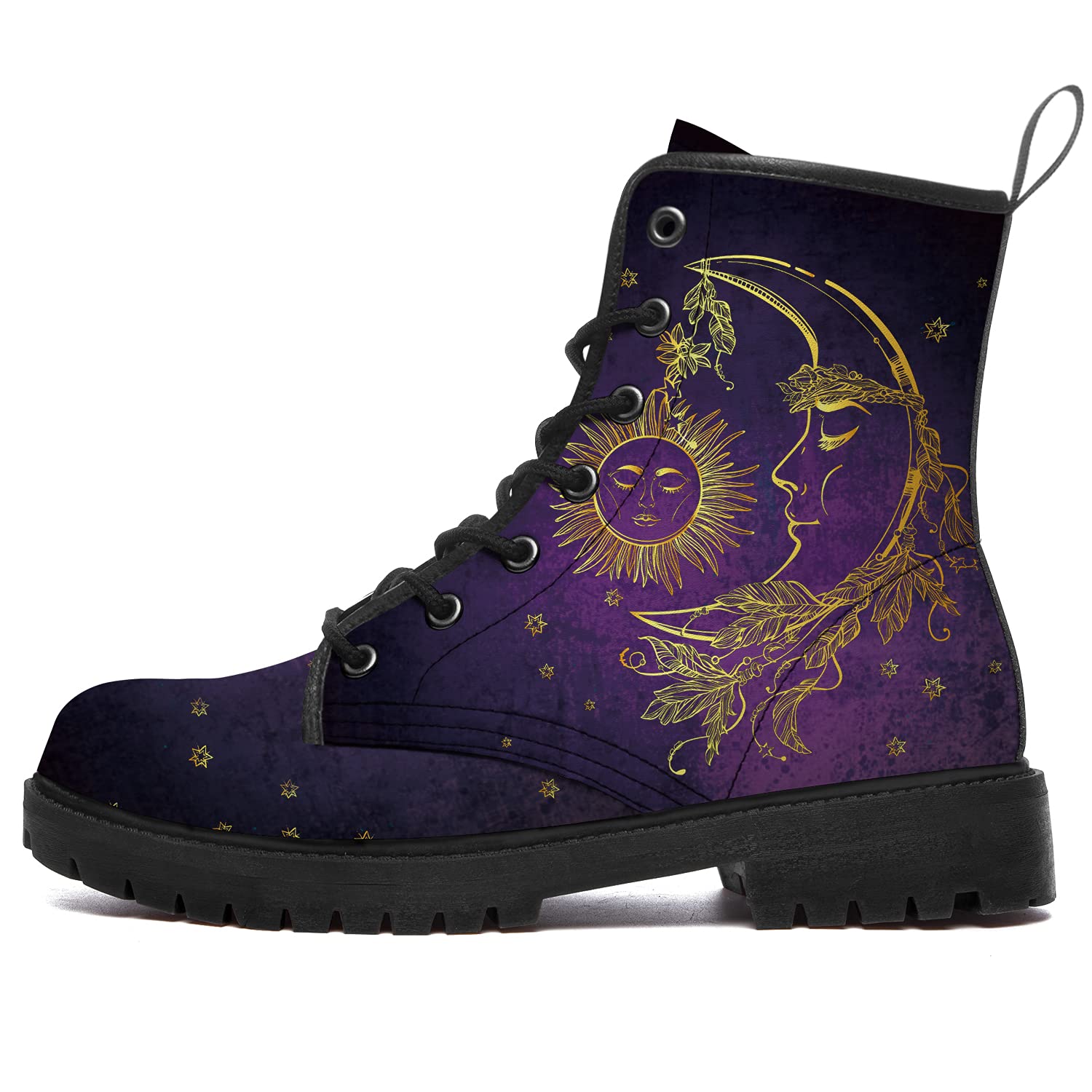 **Waterproof Sun and Moon Combat Boots for Women & Men - Anti-Slip Platform Lace-Up Booties - Perfect for Hiking, Goth Fashion & Winter Outdoor Activities**