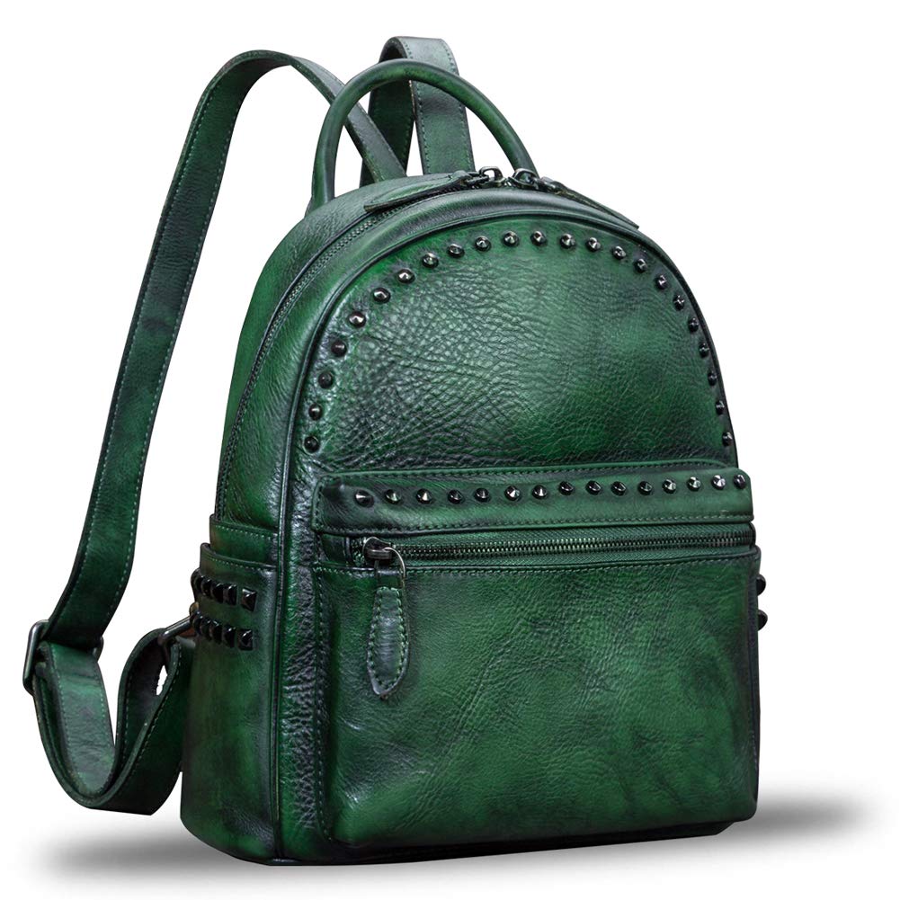 IVTG Genuine Leather Backpack for Women - Vintage Real Leather Knapsack Purse, Shoulder Rucksack & Fashion Daypack Bag (Green) | Perfect for Work, Travel & College