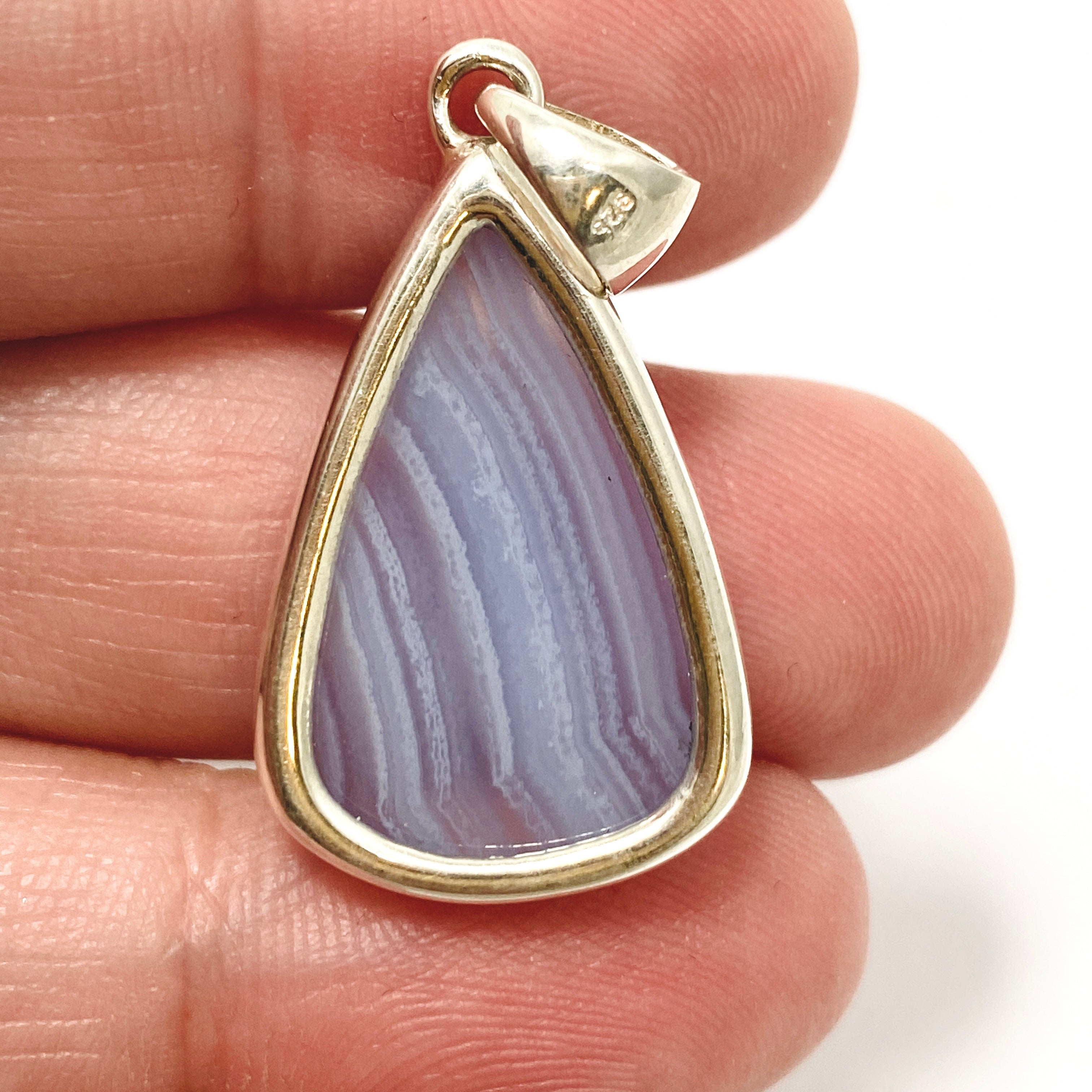 Blue Lace Agate Teardrop Cabochon Pendant KPGJ4828 - Natural Stone Jewelry for Women, Healing Crystal Necklace - Perfect for Meditation, Yoga & Spiritual Gifts