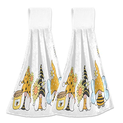 Spring Bee Gnomes Kitchen Hand Towels - 2PCS Soft Super Absorbent Hanging Towels with Loop (12x17 In) for Bathroom, Washroom, Guestroom & Hotel - Perfect for Summer Decor, Dish Drying & Hand Wiping