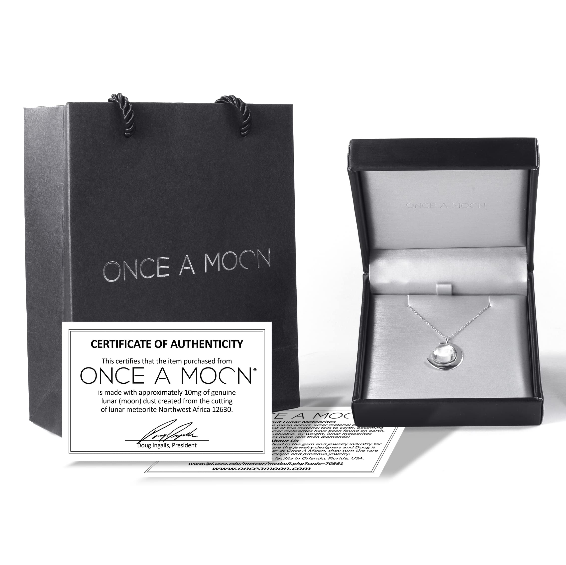 Moonlight Sterling Silver Necklace with Real Moon Dust & Meteorite - Elegant Valentine's Day Gift for Girlfriend, Birthday Jewelry for Wife, Women's Fashion Necklace (18
