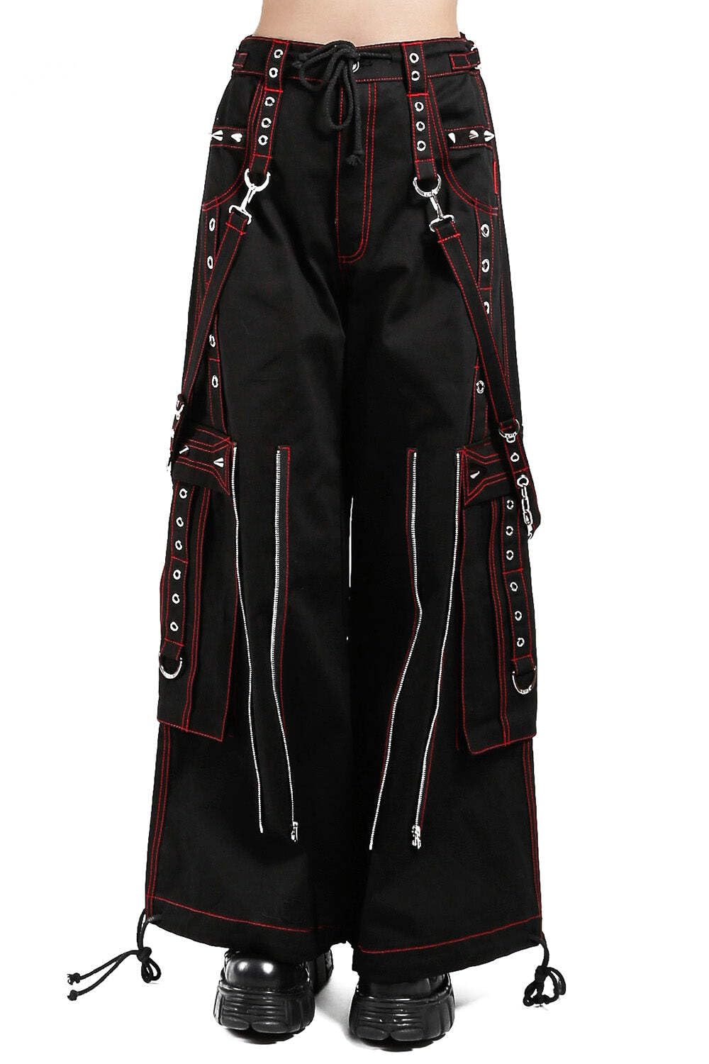 Tripp Black & Red Skull Print Back Up Pants - Gothic Punk Streetwear for Concerts, Halloween & Alternative Fashion