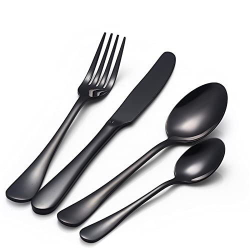 Premium 24-Piece Black Stainless Steel Flatware Set - 6 Sets of 4 (Forks, Knives, Teaspoons) - Elegant Dinnerware for Restaurants, Weddings & Formal Dining - Durable Cutlery for Everyday Use & Special Occasions