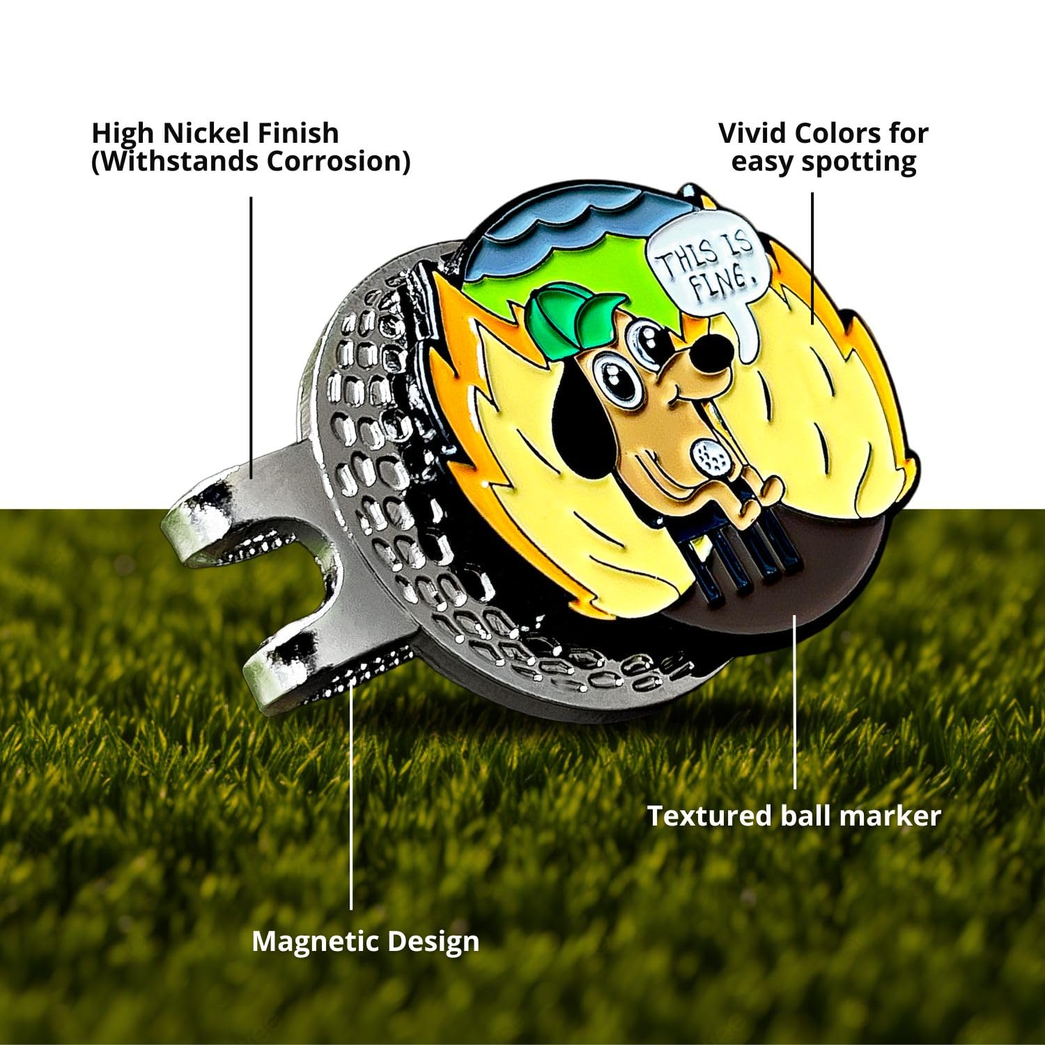 This is FINE Magnetic Golf Ball Marker Hat Clip - Durable Unisex Golf Accessories for Men & Women - Funny Golf Gift to Personalize Your Game - Perfect for Golf Tournaments, Driving Range & Casual Play