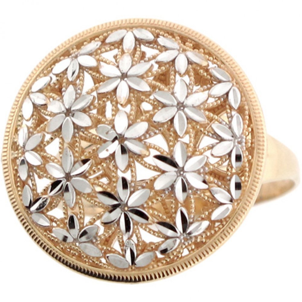 10K Two-Tone Real Gold Round Filigree Diamond-Cut Flower Ring - Vintage Jewelry for Women - Perfect for Weddings, Anniversaries & Special Occasions