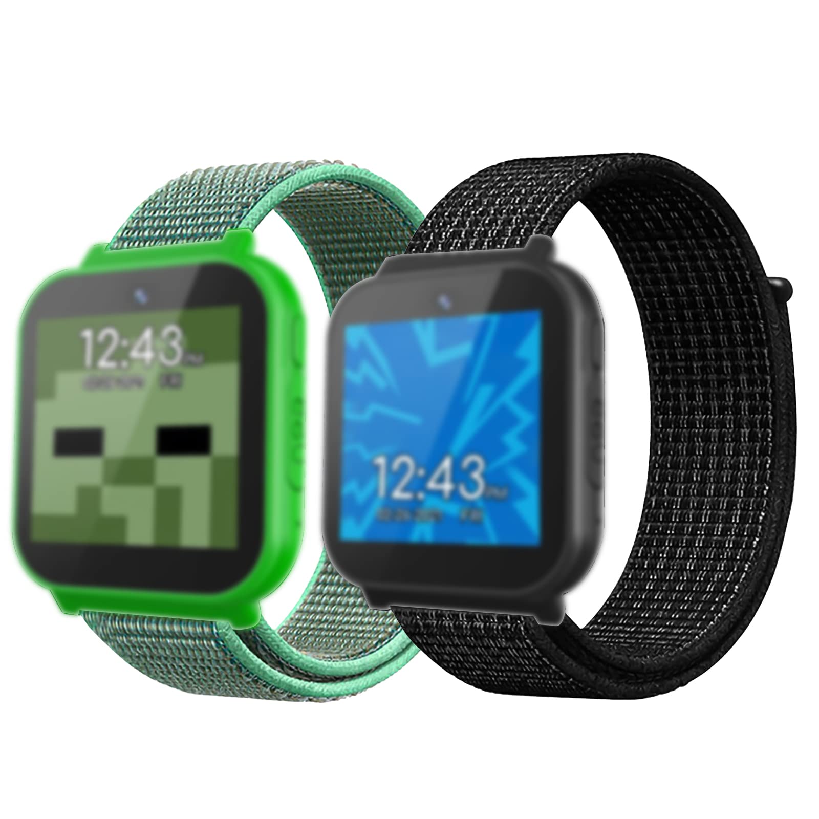 2 Pack Nylon Replacement Watch Bands for Kids Smartwatches - Compatible with Minecraft, JoJo Siwa, Pokemon, Marvel, Sonic, Accutime & Disney Frozen Touchscreen Watches - Adjustable Hook & Loop Straps for Boys and Girls (Watch Not Included) - Perfect for School, Playtime & Daily Wear