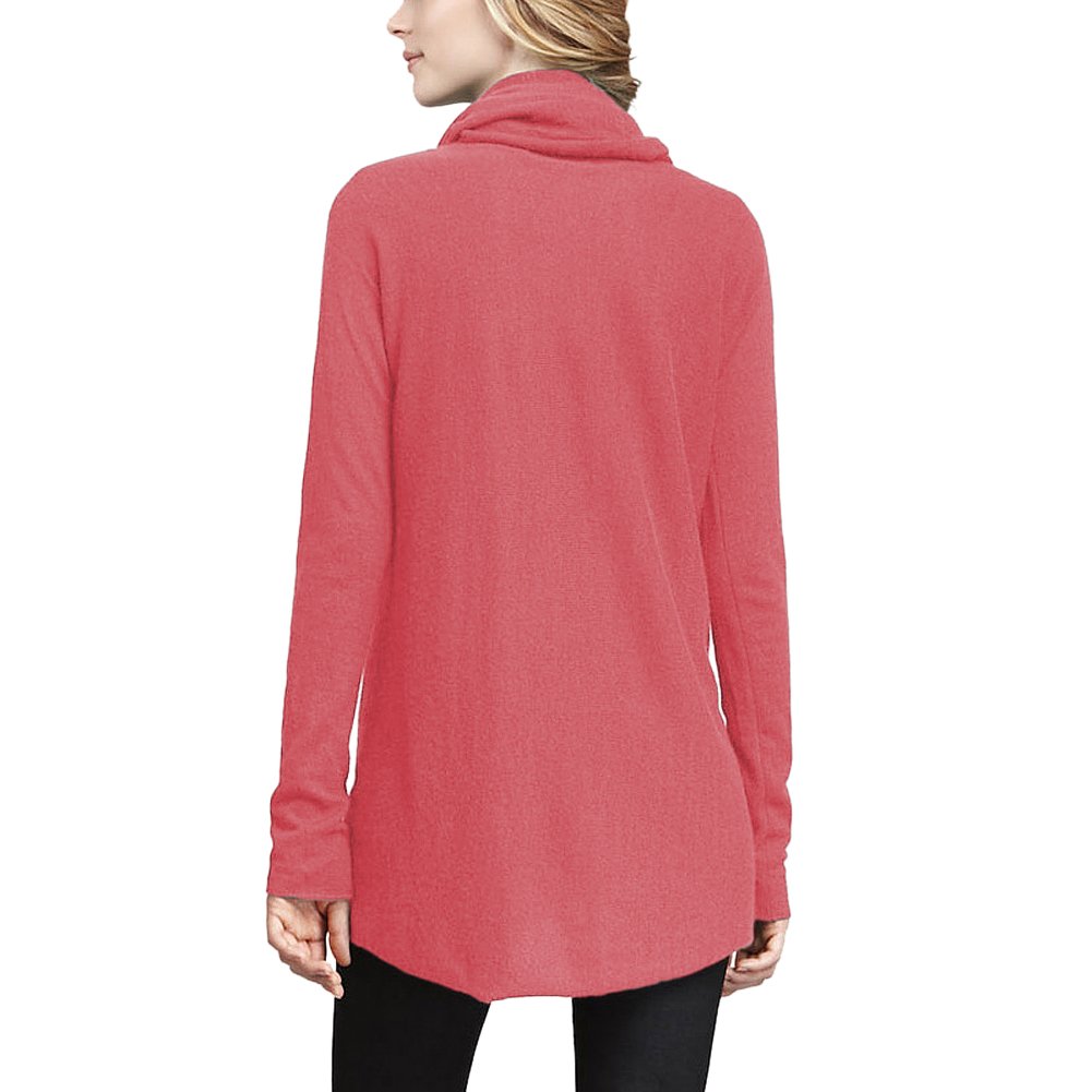 Parisbonbon Women's 100% Cashmere Cowl Neck Sweater - Soft Coral Pink Pullover, Size Large - Perfect for Winter Layering & Casual Office Wear