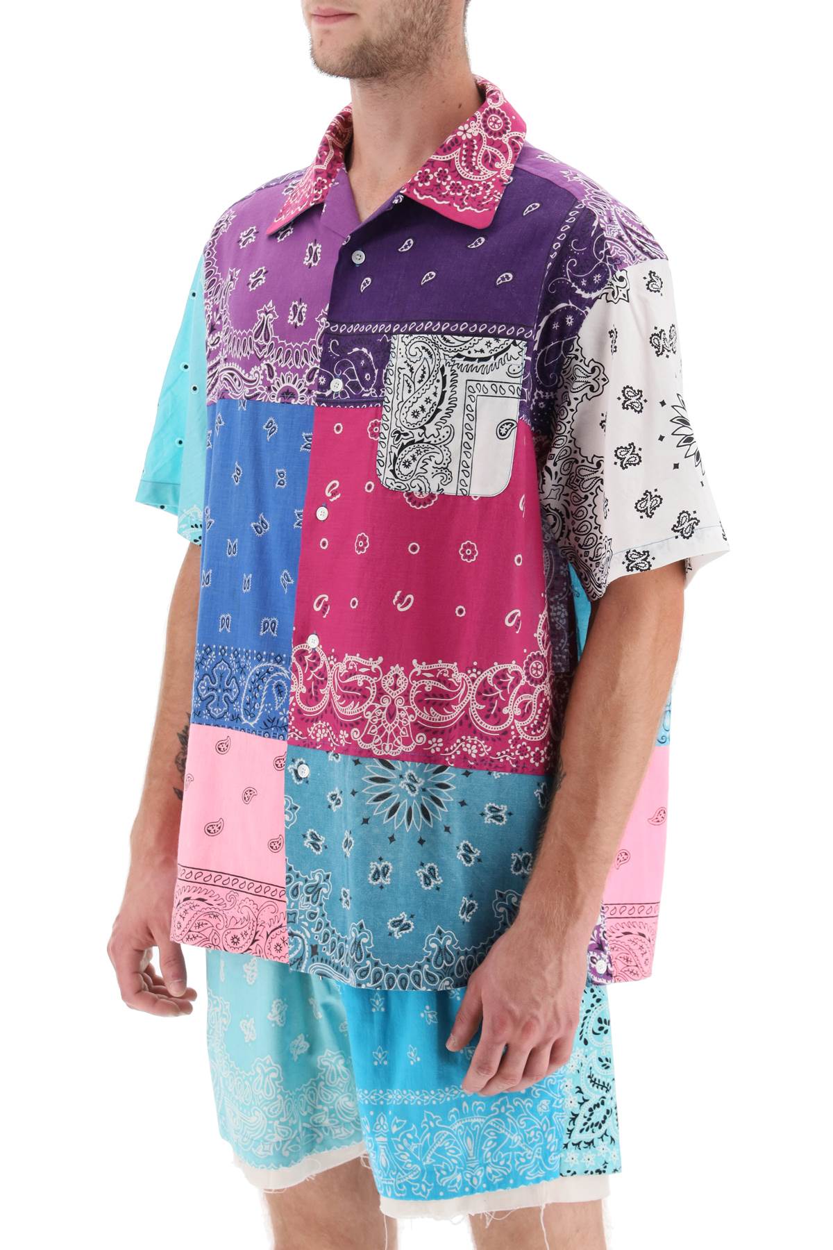 Children of the Discordance Short Sleeve Patchwork Shirt with Bandana Prints - Stylish Streetwear for Men, Perfect for Casual Outings and Music Festivals