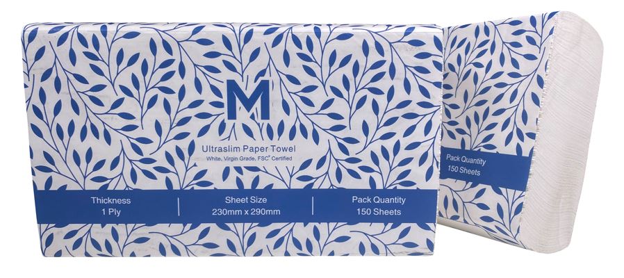 1-Ply Ultra Slim White Paper Towels 230mm x 290mm (9