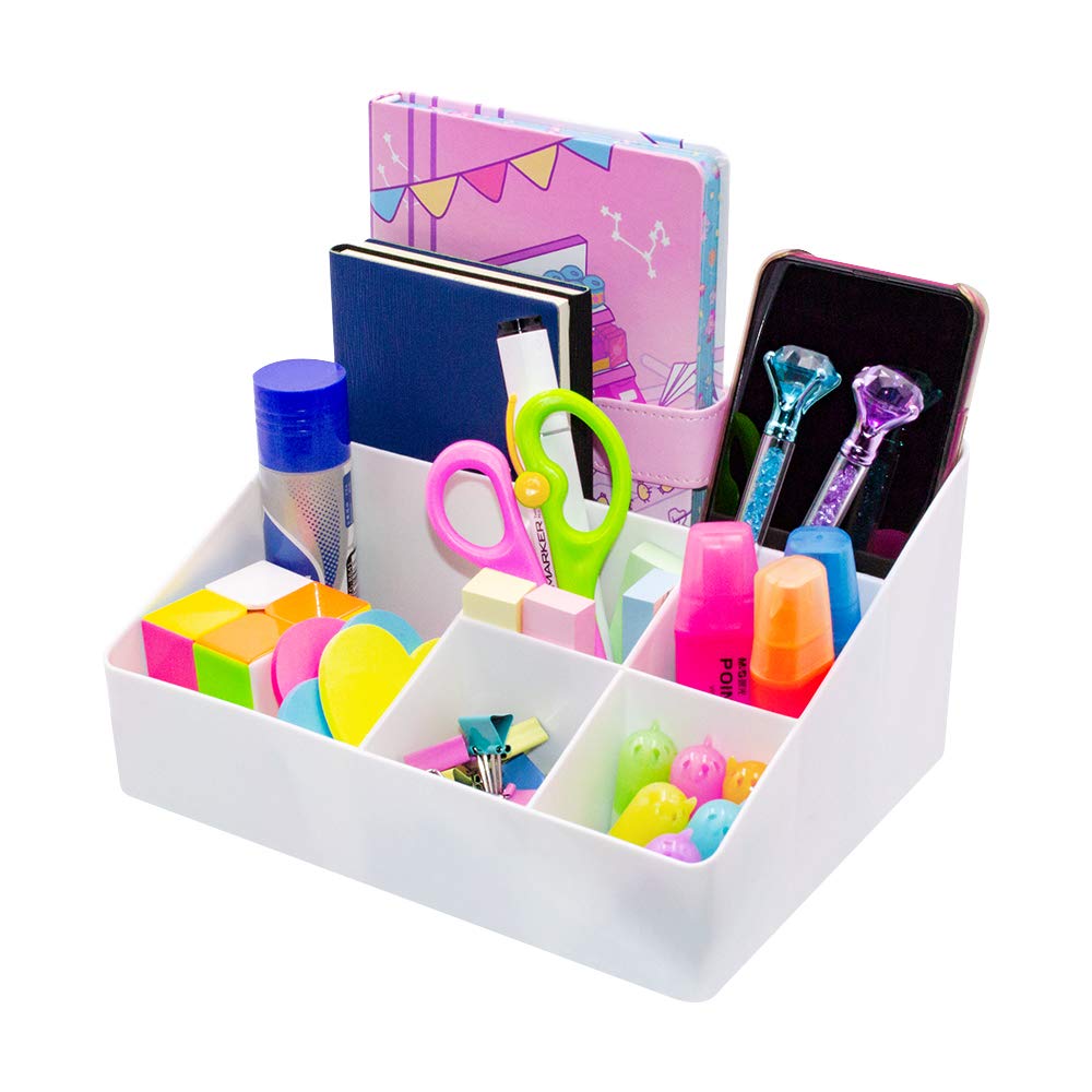 Granvela 6-Compartment Bedside Table Organizer & Makeup Storage Box | White Cosmetic Organizer for Vanity, Bathroom & Nightstand | Perfect for Jewelry, Skincare & Beauty Essentials