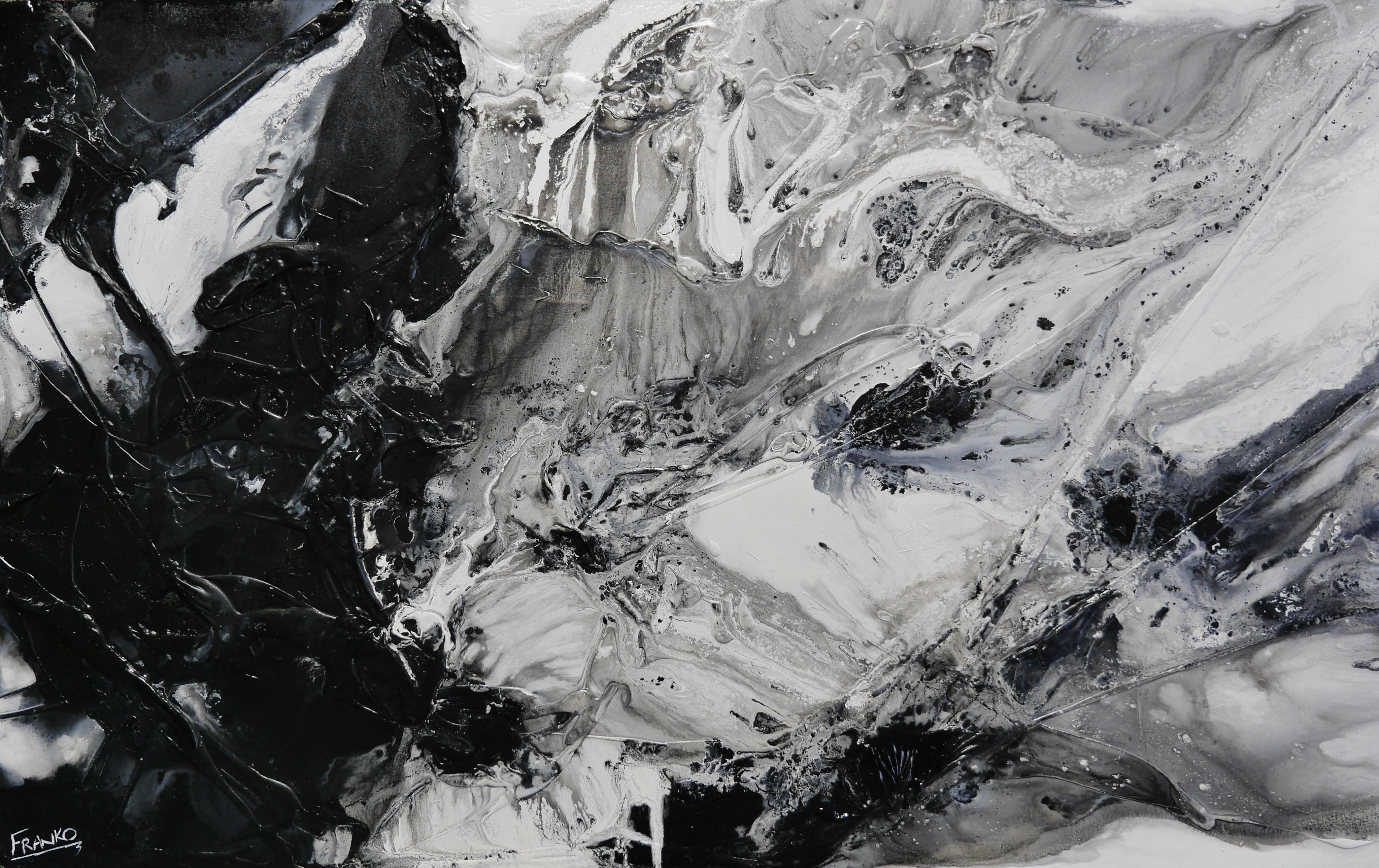 Black Universe 160cm x 100cm Abstract Textured Painting in Black, Grey & White - Modern Wall Art for Living Room, Bedroom & Office Decor