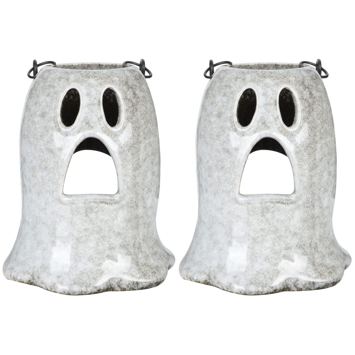 Balacoo 2-Pack Halloween Ghost Ceramic Candle Holders - Spooky Tealight Candlesticks for Haunted House Decor, Party Centerpieces & Holiday Table Settings - Perfect for Halloween Parties, Home Decor & Seasonal Displays