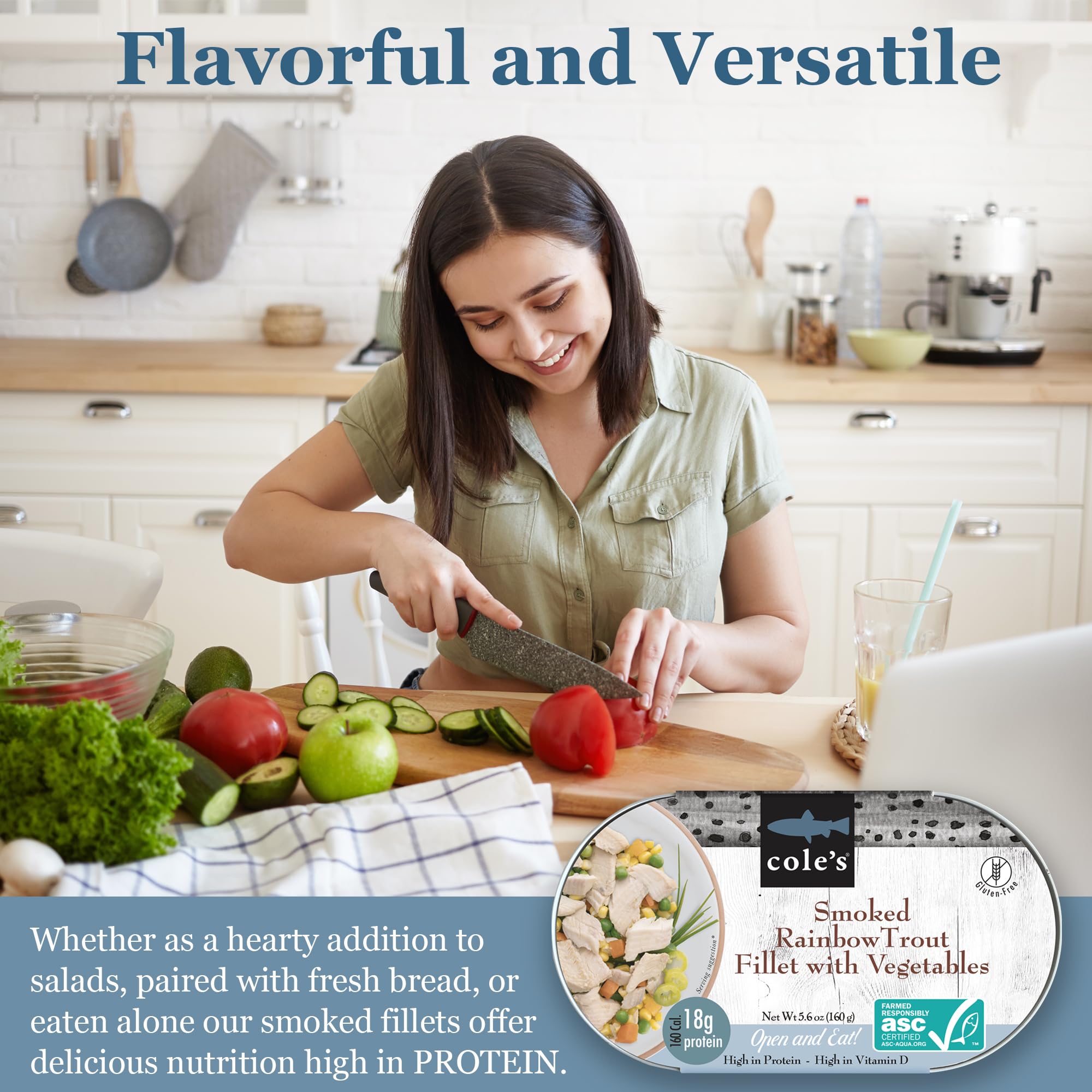 COLE'S Smoked Rainbow Trout Fillet with Vegetables - Ready to Eat Canned Fish (5.6 oz) | High Protein (18g) & Vitamin D | Hand-Packed | Perfect for Camping, Hiking & Quick Healthy Meals