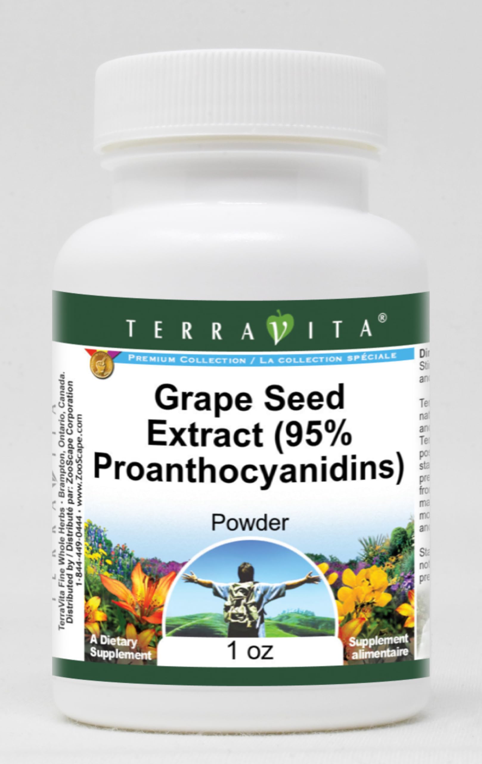 Terravita Grape Seed Extract Powder - 95% Proanthocyanidins (1 oz) | Antioxidant Supplement for Heart Health & Skin Care | Supports Immune System & Collagen Production