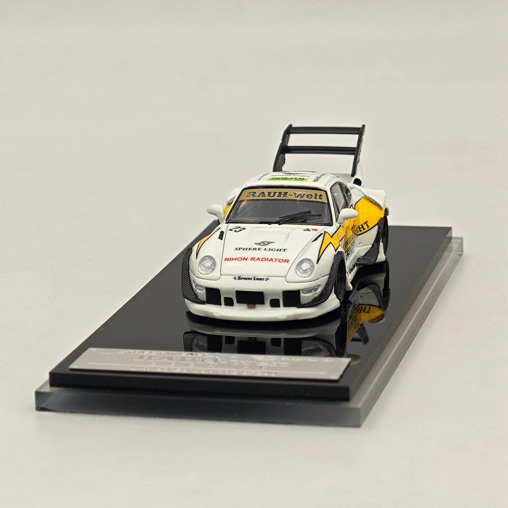 1/64 Scale SW RWB 993 Rauh Welt Modified Yellow #23 Tall Wing Diecast Model Car - Collectible Toy for Display, Racing Games & Car Enthusiasts