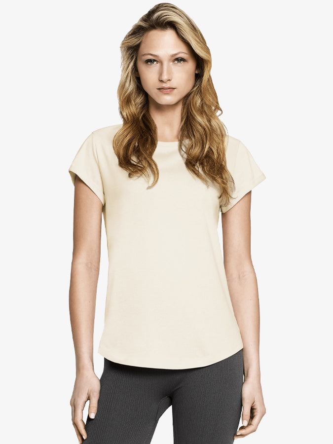 Organic Cotton Rolled Sleeve T-Shirt for Women - Comfortable Yoga Studio Top | Perfect for Yoga, Pilates & Casual Wear