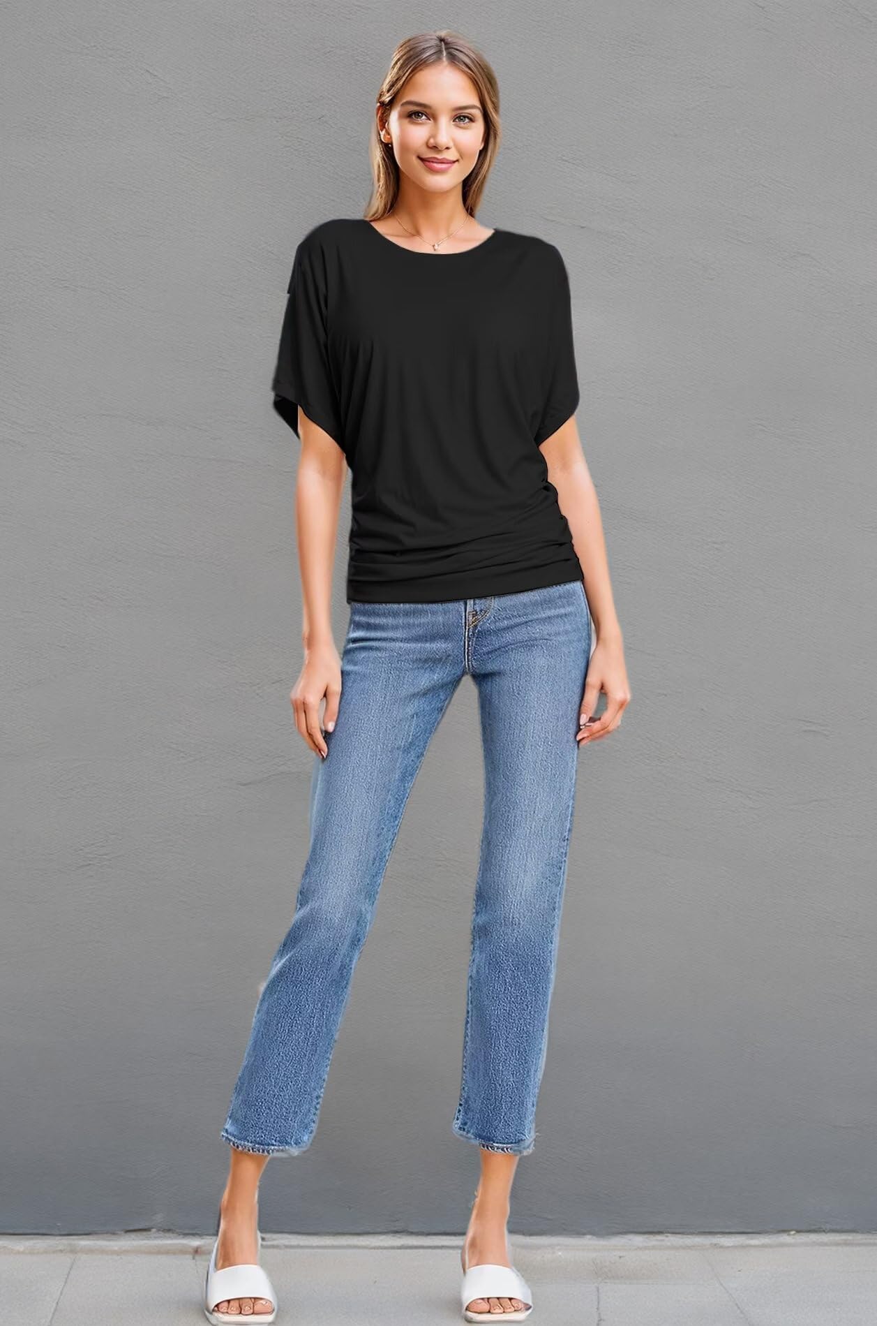 Hybrid & Company Women's Super Comfy Boat Neck Dolman Top Shirt - Soft & Stylish Casual Wear for Everyday Outfits, Work & Weekend