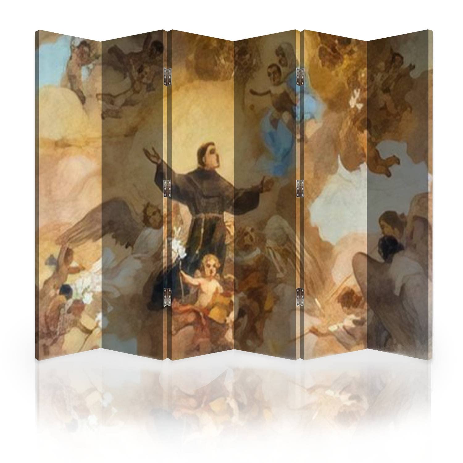 6-Panel Folding Room Divider Privacy Screen - Hand-Painted St. Anthony Fresco Canvas Partition Wall for Bedroom, Office & Living Space | Italian-Inspired Home Decor