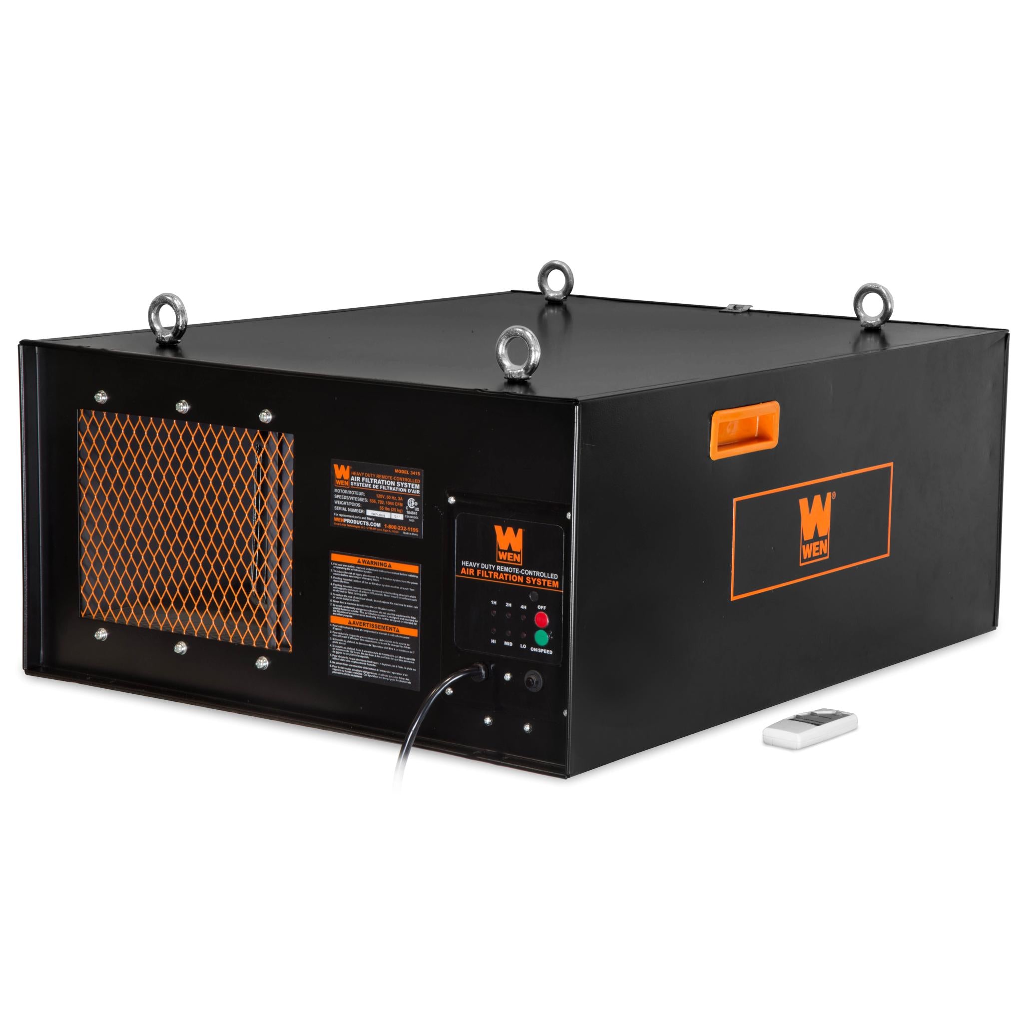WEN AF1270 4.2 Amp 3-Speed Remote Controlled Air Filtration System - 750/950/1270 CFM Industrial Dust Collector for Woodworking, Metalworking & Workshop Air Purification